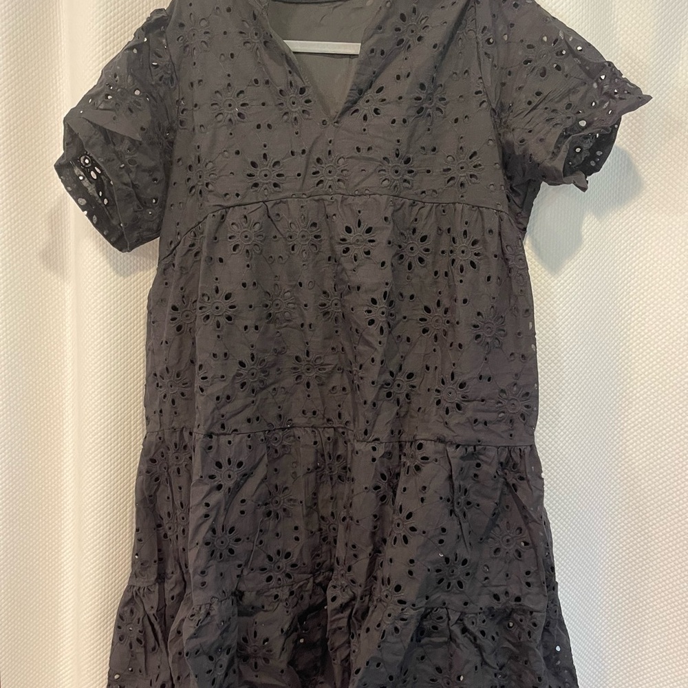 Black Eyelet Short Sleeve Dress